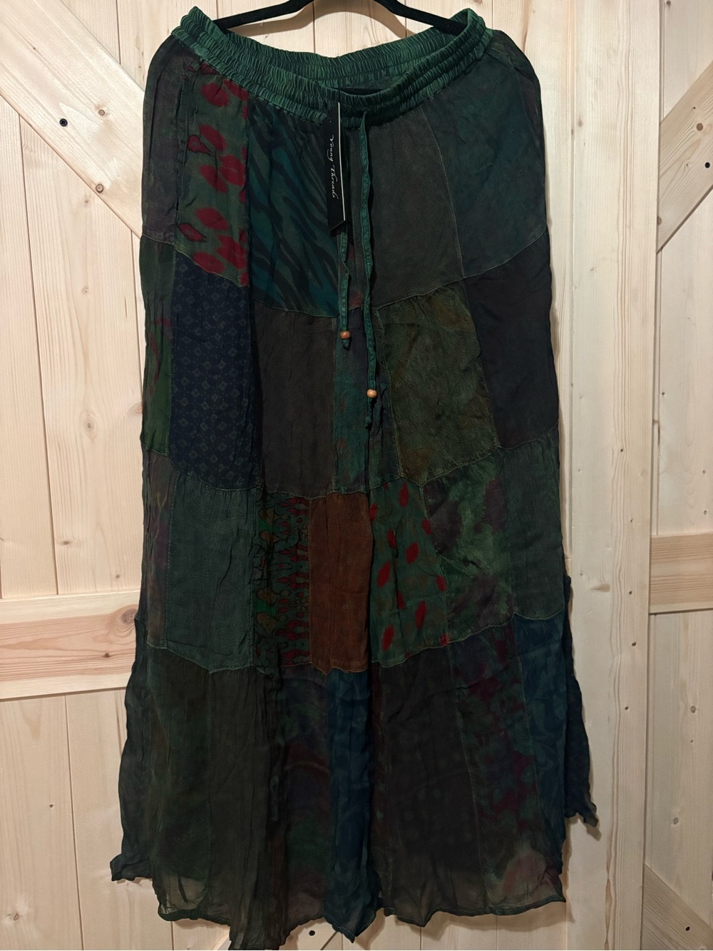Young Threads-Boho Wide-Leg Patchwork Pants in Deep Green-NWT - Picture 2 of 3